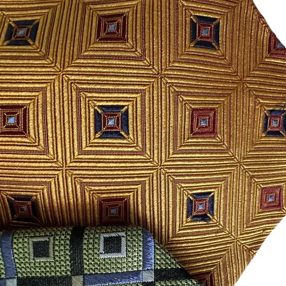 Mens Necktie Bundle Lot 6pc Gold Green Brown Geometric Leaf Professional Ties